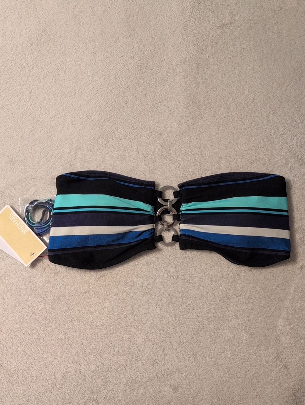 Michael Kors Striped Bandeau Top in Navy, Teal & White